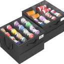 2 Pack Shoe Organizer for Closet, Large Shoe Box Storage Containers, Foldable Shoe Storage Organizer Box Bin with Adjustable Dividers and Clear Cover, Space Saving Shoes Holder, Black