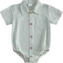 Sasaerucure Newborn Baby Boy Clothes Turndown Collar Striped Long/Short Sleeve Romper Button Up Jumpsuit Shirt Bodysuit