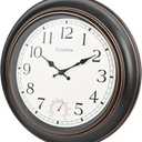 Large Outdoor Clock Waterproof 18" - Retro Indoor Outdoor Wall Clocks with Thermometer for Patio Pool Garden Living Room Decor,Bronze