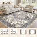 9x12 Washable Area Rugs for Living Room: Non Slip Vintage Beige Blue Rug, Large Soft Stain Resistant Indoor Floor Carpets for Bedroom Dining Room Nursery Home Office Kid & Pet Friendly