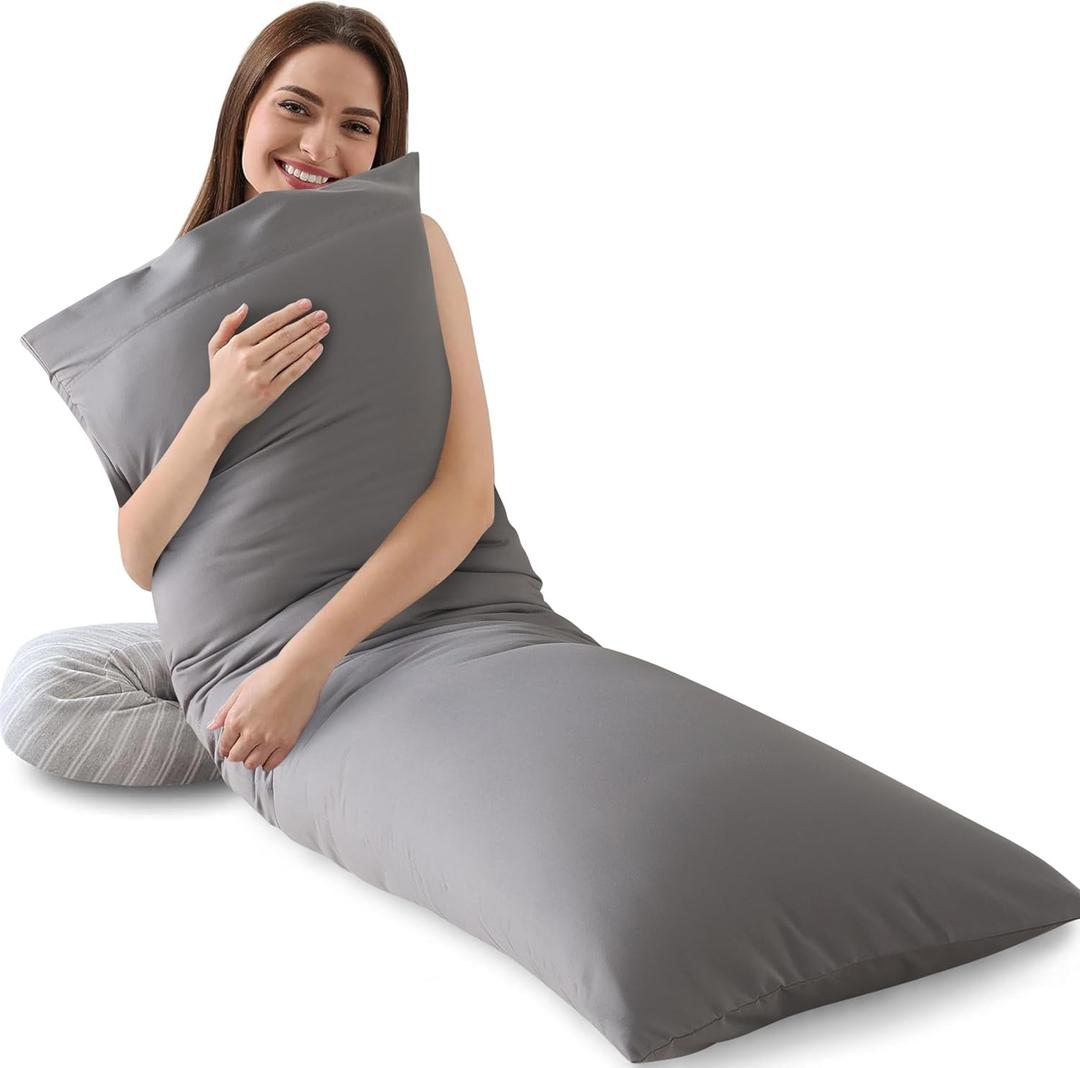 Memory Foam Body Pillow Insert, Soft Large Long Bed Pillow for Adults, Breathable Full Body Pillow, Grey