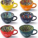 Coffee Mug Set of 6, 15 oz Boho Coffee Mug Ceramic with Handle, Porcelain Tea Cups Set, 6 Pcs Coffee Cups for Cappuccino and Latte, Microwave & Dishwasher Safe, Ideal Gift for Family/Friend