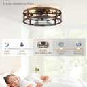 LEDIARY 20" Caged Ceiling Fan with Light and Remote, Low Profile Flush Mount Fandelier, Walnut Bladeless Enclosed Small Fan Lights Ceiling Fixtures, Rustic Farmhouse Style for Bedroom, Outdoor