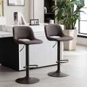 YOUNIKE Bar Stools Set of 2 Modern Swivel Barstools, Compact Adjustable Counter Height Bar Stools Faux Leather Upholstered Counter Stools with Hollow Back for Kitchen Island, Brown, Large