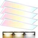 AIKVSXER 1x4 LED Flat Panel Light Surface Mount LED Ceiling Light, 5500LM 50W TRIAC 10-100% Dimmable, 3000/4000/5000k Selectable 48 Inch LED Light Fixture 120V LED Light for Garage/Kitchen - 4PACK (White)