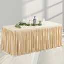 Dark Champagne Polyester Table Clothes for 8 Foot Rectangle Tables, Wrinkle Free Fitted Table Cover 8ft Stretch Tablecloths with Skirt for Parties Weddings Birthday Banquet Baby Shower