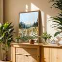 Framed Boho Landscape Wall Art, Colorful Floral Mountain Pictures Wall Decor, Vintage Wildflower Nature Paintings Canvas Prints Rustic Home Decor for Living Room Bedroom Office 12x16 inch