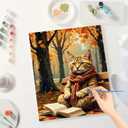Autumn Cat Paint by Numbers Kit for Adults - DIY Cute Cat Reading on Bench in Fall Painting on Canvas, Acrylic Paint Set, Suitable for Beginners, Art for Home Decoration or Gifts(16X20IN Framed)