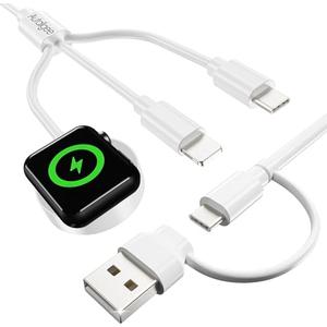 Travel Essentials for Apple Watch Charger, 3 in 2 Set of 3, USB C Multi Charging Cable for iPhone 16 15 Charger, Camping Essentials Portable Designed for iWatch Ultra/SE/10 Series &iPhone 16-11&Galaxy S25-4FT; 2 Pack Apple MFi Certified Lightning to