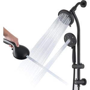 Modern Rainfall Shower Head with Handheld Shower Spray, 26-Inch Adjustable Height Slide Bar, High Pressure Dual Shower Head Combo, 3-Way Diverter for Easy Reach, 5-Foot Hose - Matte Black