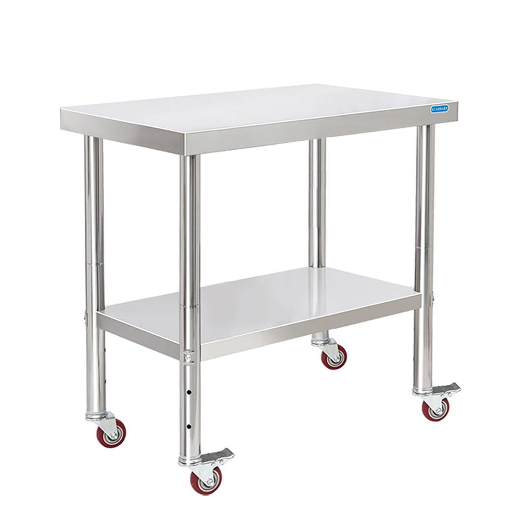 KUARBARR Stainless Steel Table with Wheels 30 x 18 Inch NSF Commercial Stainless Steel Metal Prep Table for Restaurant Kitchen Garage, 18"x30"