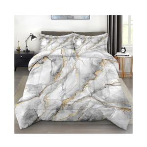 Comforter Set Full Size, Marble Black Gold Stone Soft 3 Pcs Bedding for Kids and Adults, Gray Vintage Retro Comforter Set with Pillowcase, for Bedroom Bed Decor