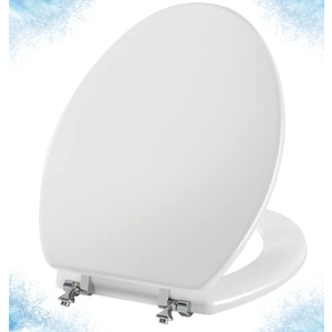 Angol shiold White Round Toilet Seat Natural Wood Toilet Seat with Zinc Alloy Hinges, Easy to Install also Easy to Clean, Scratch Resistant Toilet Seat by Angol Shiold (elongated, White)