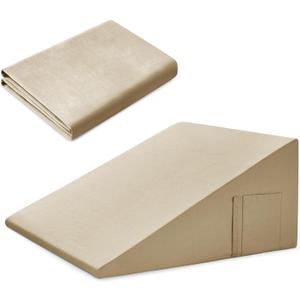 Cotton Wedge Pillow Cover for 24" x 24" x 10" Wedge Bed Pillow, Zippered Wedge Pillow Case Protector with Side Pocket, Beige (Pillow Not Included)