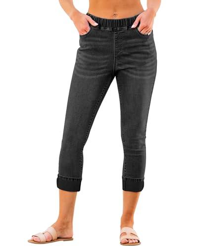 Black Capris for Women - High Waisted Skinny Jeans Jeggings - Stretch Color Washed - Size M