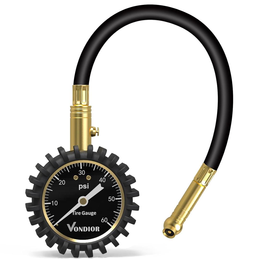 Vondior Tire Pressure Gauge with Tube (0-60 PSI), Air Pressure Gauge Certified ANSI Accurate with Large Easy to Read Glow Dial, Tire Pressure Gauge for Car Trucks Bicycle Tires