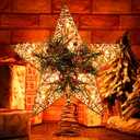 BrizLabs Christmas Tree Topper, 11“ Rattan Star Treetop with 10 Warm Lights, 120V UL Certified Christmas Tree-top Star, Vine Christmas Tree Star Topper for Christmas Indoor Party Home Decor