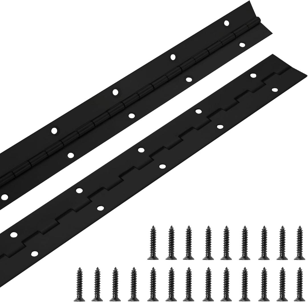 2 Pack Piano Hinge 24 Inch x 1.2 Inch Heavy Duty Stainless Steel Black Continuous & Piano Hinges for Cabinets Boat Marine Door, 0.04" Leaf Thickness 1.2'' Open Width