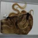 Halo Hair Extensions Wavy Curly, 100% Real Human Hair,No Tangle & Smooth,Invisible Wire Extensions for Women,60g, 14 Inch,#Wavy Golden Brown Mixed Bleach Blonde