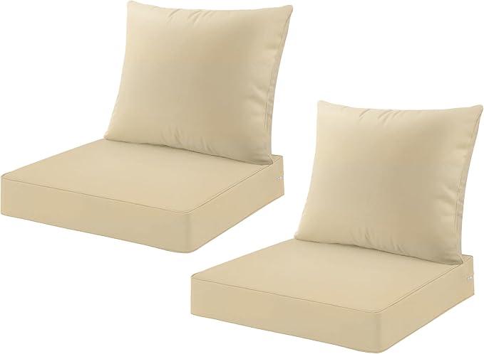 ARTPLAN Deep Seat Cushion with Backrest Set of 2 - All-Weather Outdoor Sofa Cushions for Sectionals-Polyester Fabric, Waterproof-High-Resilience Foam for Patio, Backyard Garden,Beige ARTPLAN Deep Seat Cushion with Backrest Set of 2 - All-Weather Outdoor Sofa Cushions for Sectionals-Polyester Fabric, Waterproof-High-Resilience Foam for Patio, Backyard Garden,Beige