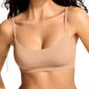 Vertvie Womens Wireless Bralettes Cami Bras Unlined Seamless No Underwire No Padding Scoop Neck Comfort T Shirt & Sports Bra (Medium, Warm Nude)