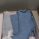 THESHY Women's Slouchy Over The Knee Boots Denim Pointed Toe Stiletto Heel Thigh High Boots Pleated Tall Fashion Sexy Bootie (9.5, Blue)