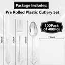 400PCS Pre Rolled Silver Plastic Silverware Sets - Heavy Duty Fancy Silver Cutlery - Include 100 Pack Wrapped Disposable Utensils with Napkins for Parties, Dinners & Weddings