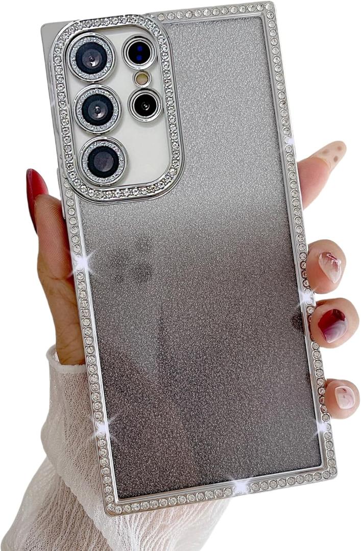 YTanazing Luxury Electroplated Liquid Flowing Gradient Glitter Quicksand Butterfly Clear Shockproof Protective Cover Phone Case for S25 Ultra (Silver-Glitter, Samsung Galaxy S25 Ultra)