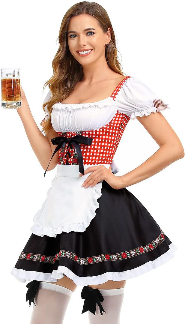 Oktoberfest Costumes Women Dirndl Dresses 2Pcs German Dresses for Oktoberfest Festival Bavarian Costume Beer Carnival (Medium, Red)