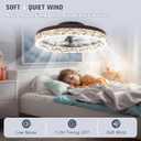 VOLISUN Modern Ceiling Fans with Lights and Remote, 19.7in Low Profile Ceiling Fan Flush Mount, 3000K-6500K Dimmable Bladeless LED Fan Light, Brown Fandelier Ceiling Fans with Lights for Bedroom