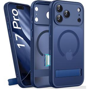 BXYJY for iPhone 17 Pro Magnetic Case with Stand, Camera Control, Compatible with MagSafe, Full Lens Protection, Military Grade Shockproof, Translucent Men Women Slim Thin Case for iPhone 17 Pro, Blue