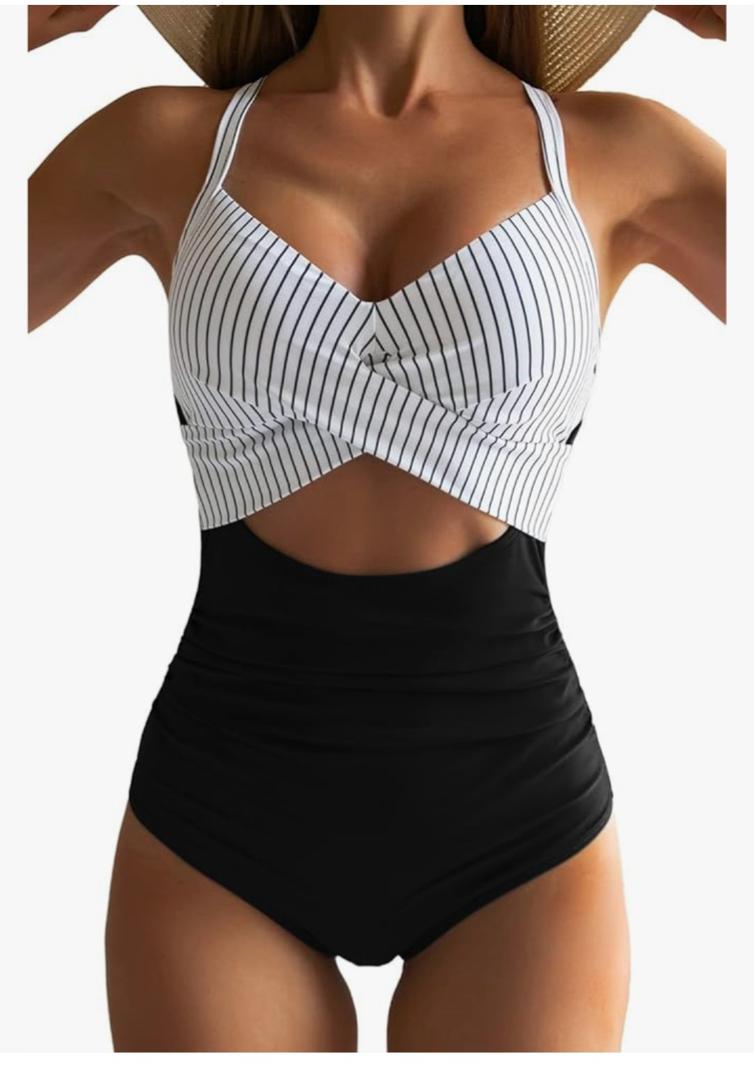 Eomenie Women's One Piece Swimsuits Tummy Control Cutout High Waisted Bathing Suit Wrap Tie Back 1 Piece Swimsuit M