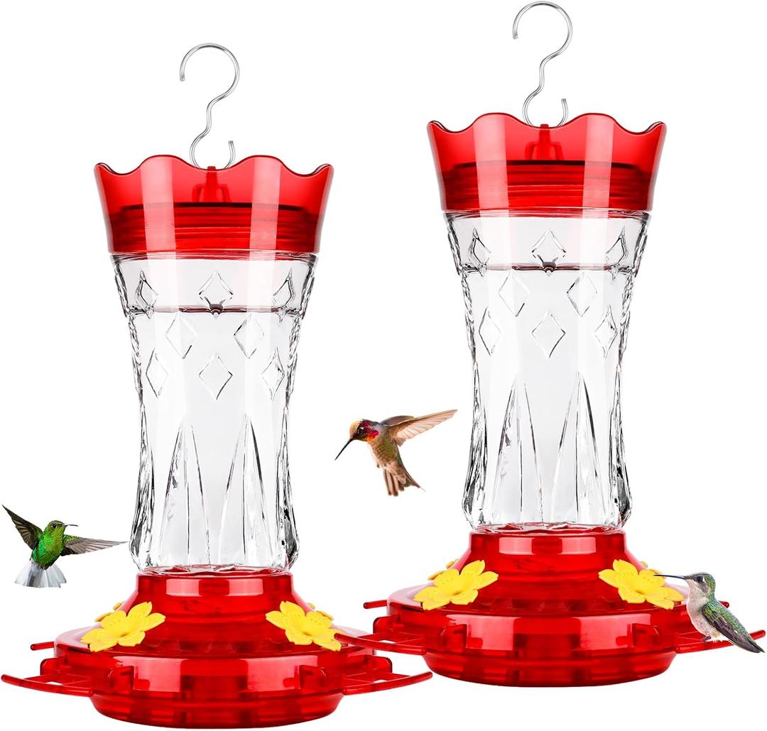 Hummingbird Feeders for Outdoors Hanging, BOLITE Glass Hummingbird Feeder, 4 Bee Guard Feeding Ports, Built-in Ant Moat, Leak Proof, 15 Ounces, Stars Decor, Red, 2 Pack, Gifts for Women Men, Pack of 1