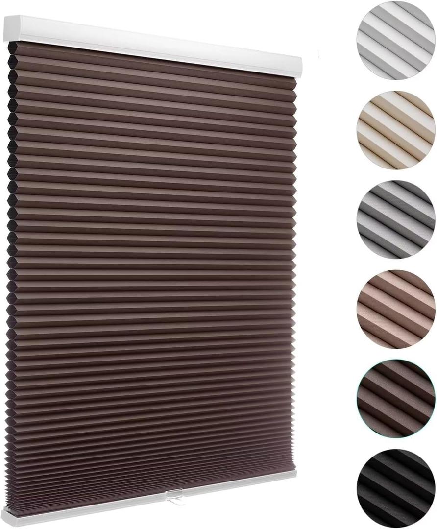 MYshade Blackout Cordless Cellular Shades Honeycomb Shade for Indoor Windows Room Darkening Blinds for Home Office Pull Down Window Shades Easy to Install 24 inch Wide, H64 Taupe Pleated Shade (24"W x 64"H, Taupe)