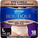 Always Discreet Boutique Incontinence and Postpartum Underwear for Women, Maximum Protection, Large, Rosy, 18 Count
