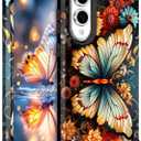 Hocase for Galaxy S25 Edge Case, Heavy Duty Shockproof Protection Soft Silicone Rubber+Hard Plastic Bumper Hybrid Protective Case for Samsung Galaxy S25 Edge (6.7") 2025 - Butterfly on Flowers