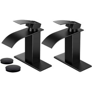2 Pack Black Bathroom Faucets, Waterfall Bathroom Sink Faucet Modern Single Handle Bathroom Faucte 1 or 3 Hole, RV Mixer Tap Vanity Faucet - Includes Pop-up Drain Supply Hoses Deck Plate