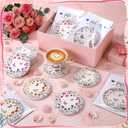 Domensi 16 Sets Mother's Day Flower Coasters Gift Ceramic Butterfly Coasters with Mom Greeting Cards from Daughter Son Floral Table Decoration for Mom Women Birthday