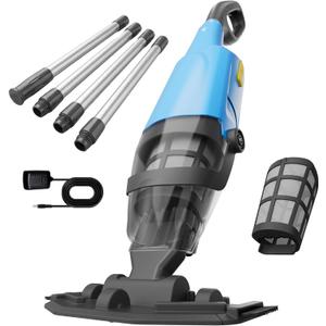 Handheld Pool Vacuum for Above Ground Pool,18GPM Powerful Suction Cordless Pool Vacuum for Inground Pools,4-Section Poles / 60Mins Runing & Lightweight Rechargeable Pool Cleaner Vacuum for Spa Hot Tub (Blue)