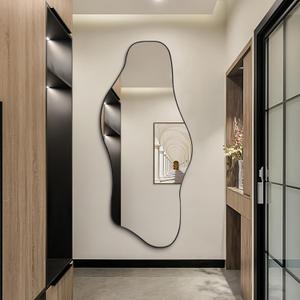 Irregular Mirror Full Length, 67"x31" Asymmetrical Tempered Glass Mirrors for Dressing, Modern Large Abstract Frameless Mirrors for Living Room Bathroom Bedroom Entry Way, Hangs Horizontal Or Vertical (Black)