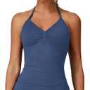 ABOCIW Womens Seamless Halter Longline Sports Bra Padded Workout Yoga Crop Tops Tanks with Built in Pads Athletic Impact Strappy Top Gray Small (Blue, S)
