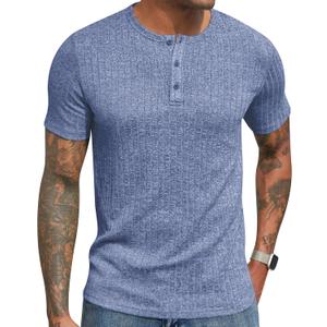 Men's Polyester Blend Slim Fit Short Sleeve Casual Henley Shirt (Blue, XL) Men's Polyester Blend Slim Fit Short Sleeve Casual Henley Shirt (Blue, XL)