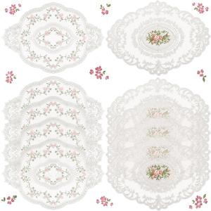 Mixweer 10 Pcs White Retro Lace Placemats Oval Embroidered Table Place Mats French Crochet Doilies Vintage Coasters Cup Mat 12'' x 16'' for Wedding Cup Vase Table Decor