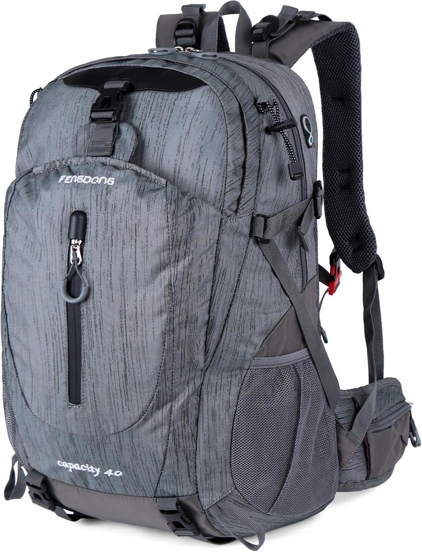 FENGDONG 40L Waterproof Lightweight Hiking,Camping,Travel Backpack for Men Women Gray
