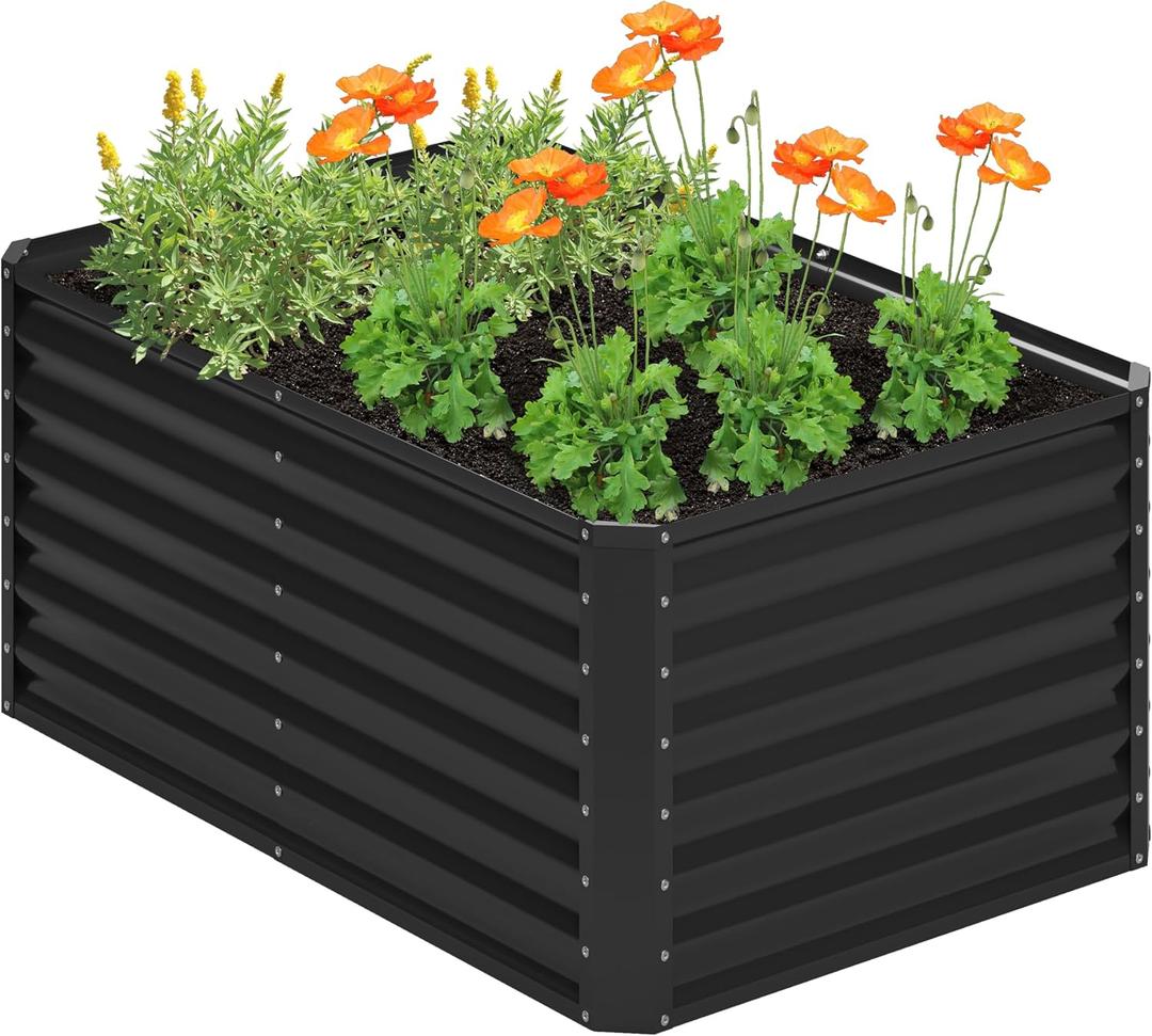 4x2x2FT Galvanized Raised Garden Bed,Planter Raised Beds-Metal Garden Box,Large Plant for Outdoor Planting, Vegetables BedFlower,herb-Black