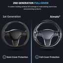 Steering Wheel Cover for Tesla Model 3 (2017-2023) / Model Y (2020-2024),Anti-Slip,Comfortable Grip, Breathable,Customized for Tesla Model 3/Y Accessories,Matte Black