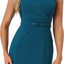Allegra K Sheath Dress for Women's Sleeveless V Neck Business Office Belt Pencil Dresses, Size: Medium