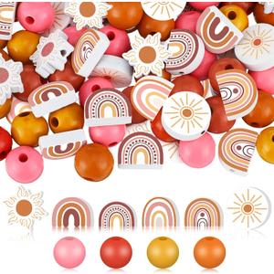 Waydress 200 Pcs Boho Rainbow Wooden Beads for Crafts 16mm First Trip Around The Sun Spacer Rustic Home Farmhouse Wood Beads for DIY Party Decors