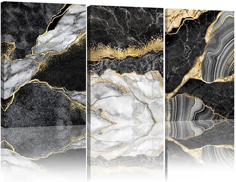 Abstract Black Gold Marble Texture Wall Art Modern Posters Prints Abstract Marble Wall Art for Living Room Decor Wrapped Canvas