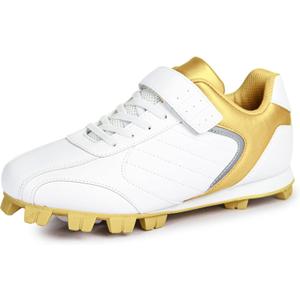 Kids Baseball Cleats - Youth Rubber Molded Softball Cleat - Boys Girls Low Top Athletic Shoes (2.5 Little Kid, Gold)